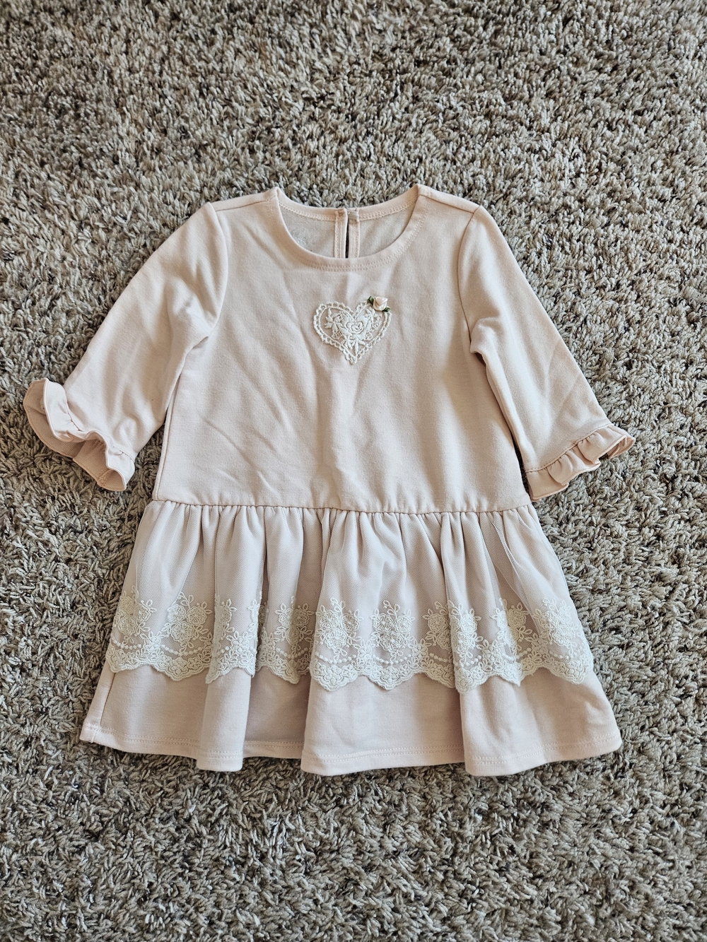Girls' Pink Lace-Trim Tiered Dress